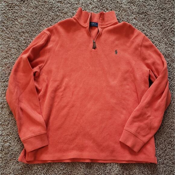 Polo Ralph Lauren quarter zip pullover 100% cotton sweater orange logo L - Picture 2 of 6